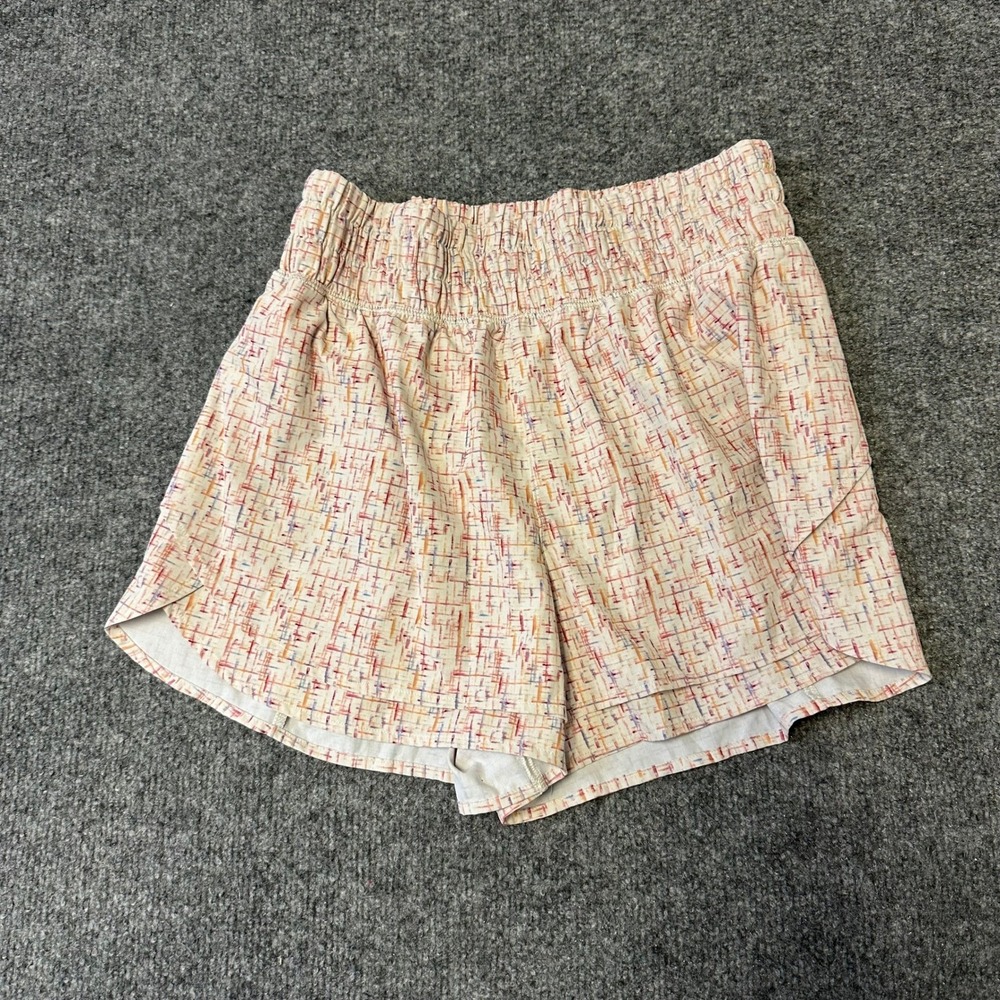CALIA Shorts Womens Size S Cream Multicolor Abstract Smocked Waist Running Sport